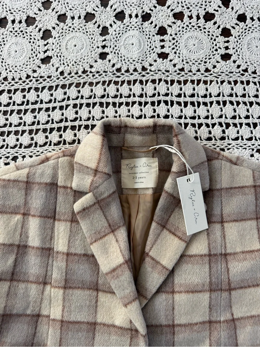 NWT Rylee & Cru Rustic Plaid Longline Coat Girls 2-3Y